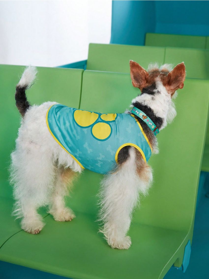 SCOOBY-DOO X SHEIN Green Vest With Cute Pet Footprint Design