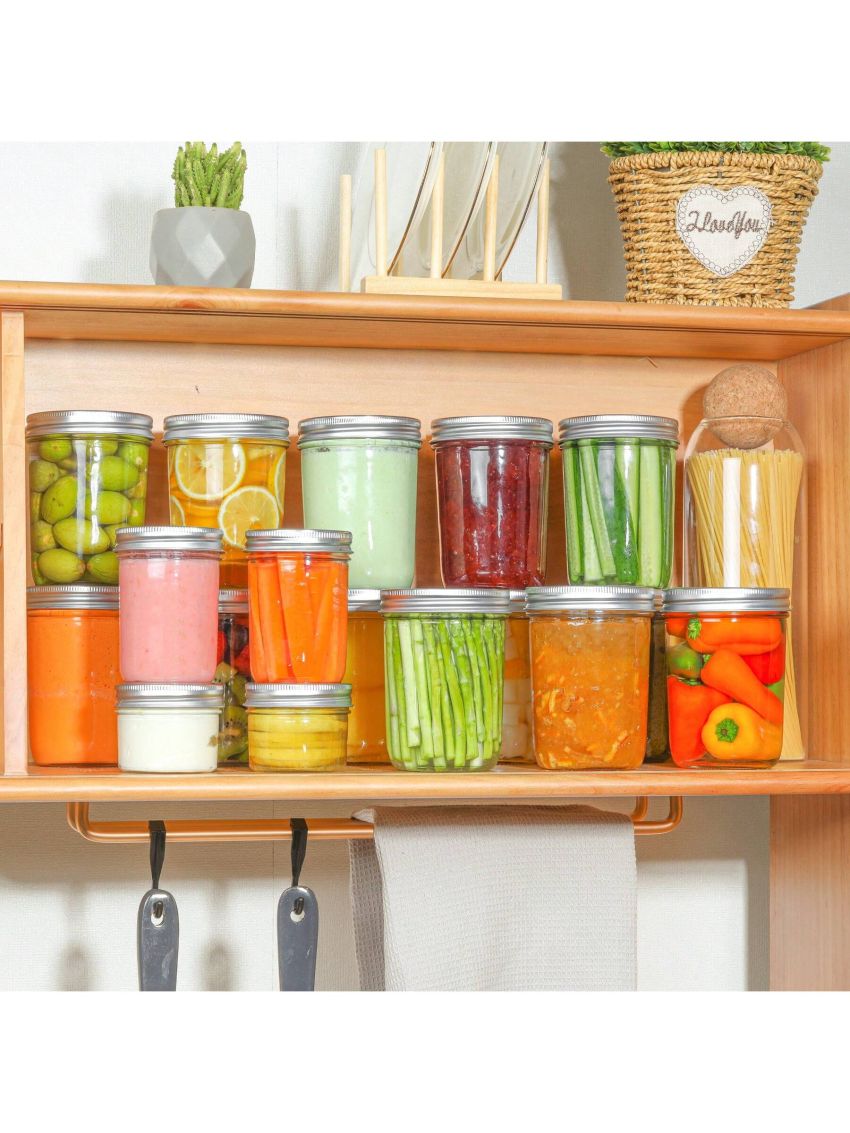 16oz - 8pcs Mason Jars with Lids and Seal Bands Glass Canning DIY Jars for Pickling, Jam, Jelly, Honey, Salad, Desert, Shower Wedding Favors