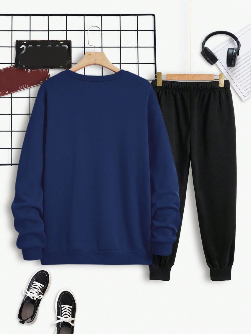 Men's Letter & Crown Printed T-shirt And Sweatpants Set