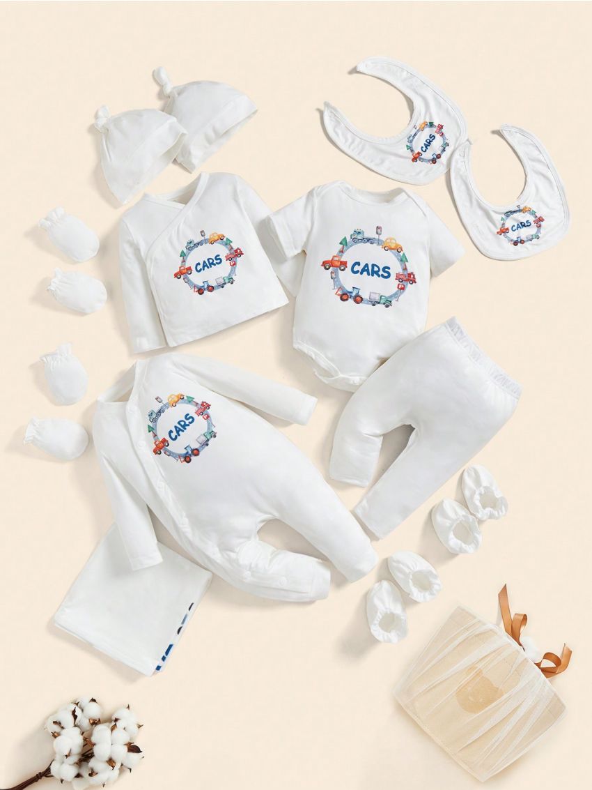 SHEIN 14pcs/Set Spring Toddler Boys' Interesting Letter Printed Casual Daily Wear Gift Set