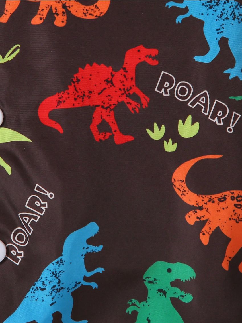 SHEIN Kids EVRYDAY Little Boys' Cartoon Dinosaur Printed Hooded Fleece Jacket