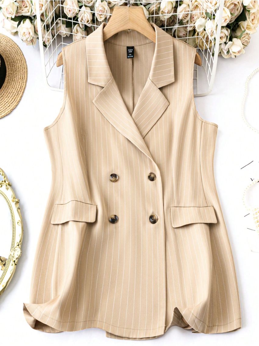 SHEIN LUNE Plus Size Women's Striped Suit Vest