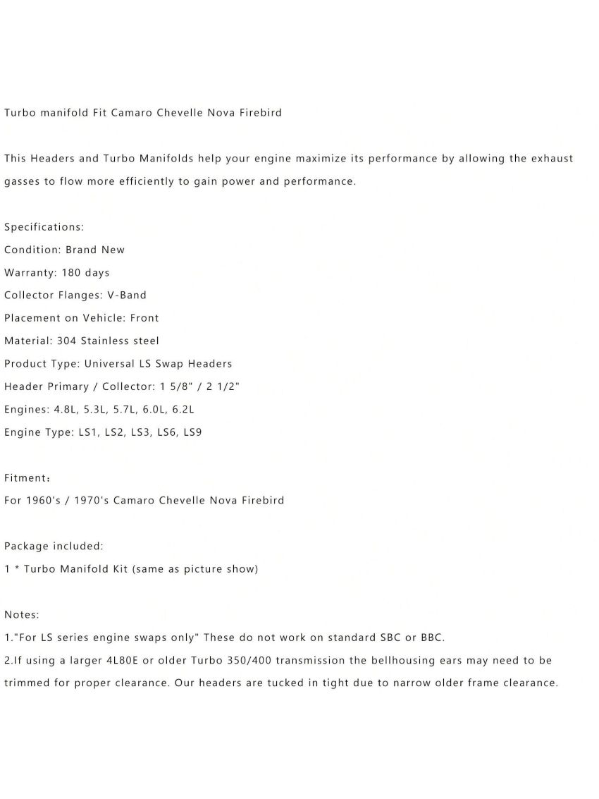 LS Conversion Swap Headers Fit For Camaro Chevelle Nova Firebird 1960's / 1970's