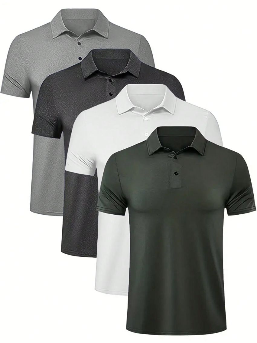 Extended Sizes Men's Solid Color Business Casual Polo Shirt