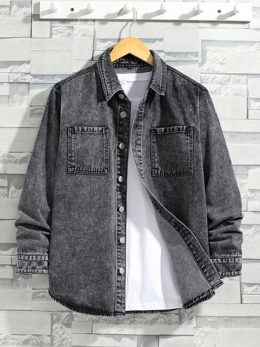 SHEIN Teenage Boys' Casual Denim Jacket