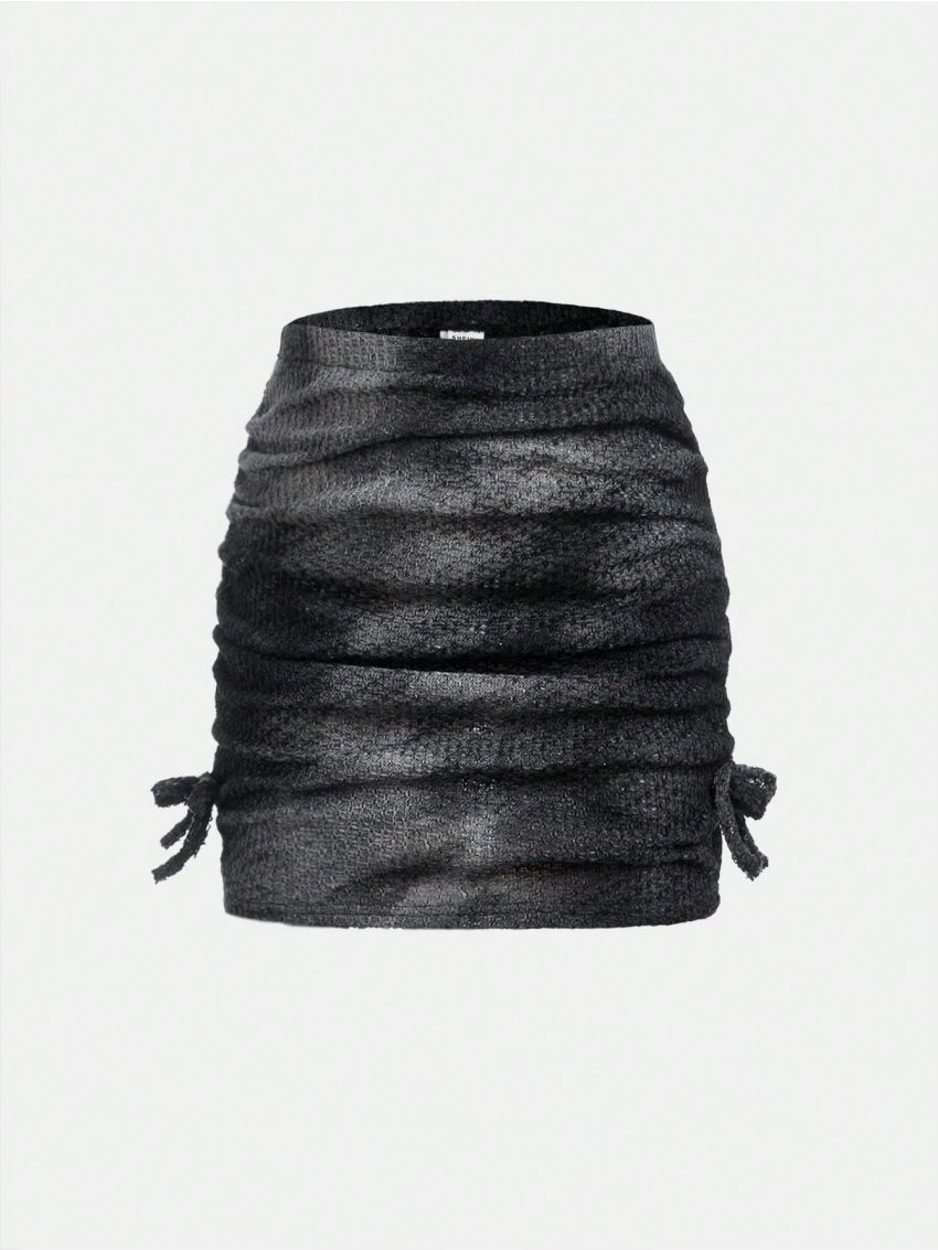 SHEIN Kids EVRYDAY Girls' Knitted Tie-Dyed Elastic Waistband Skirt With Pleats