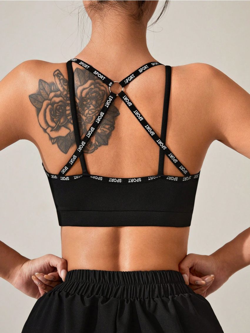 Women's Letter Print Circular Decor Back Design Sports Bra