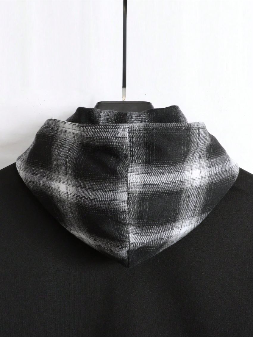 Manfinity Homme Men's Black Plaid Hooded Sweatshirt And Sweatpants Set