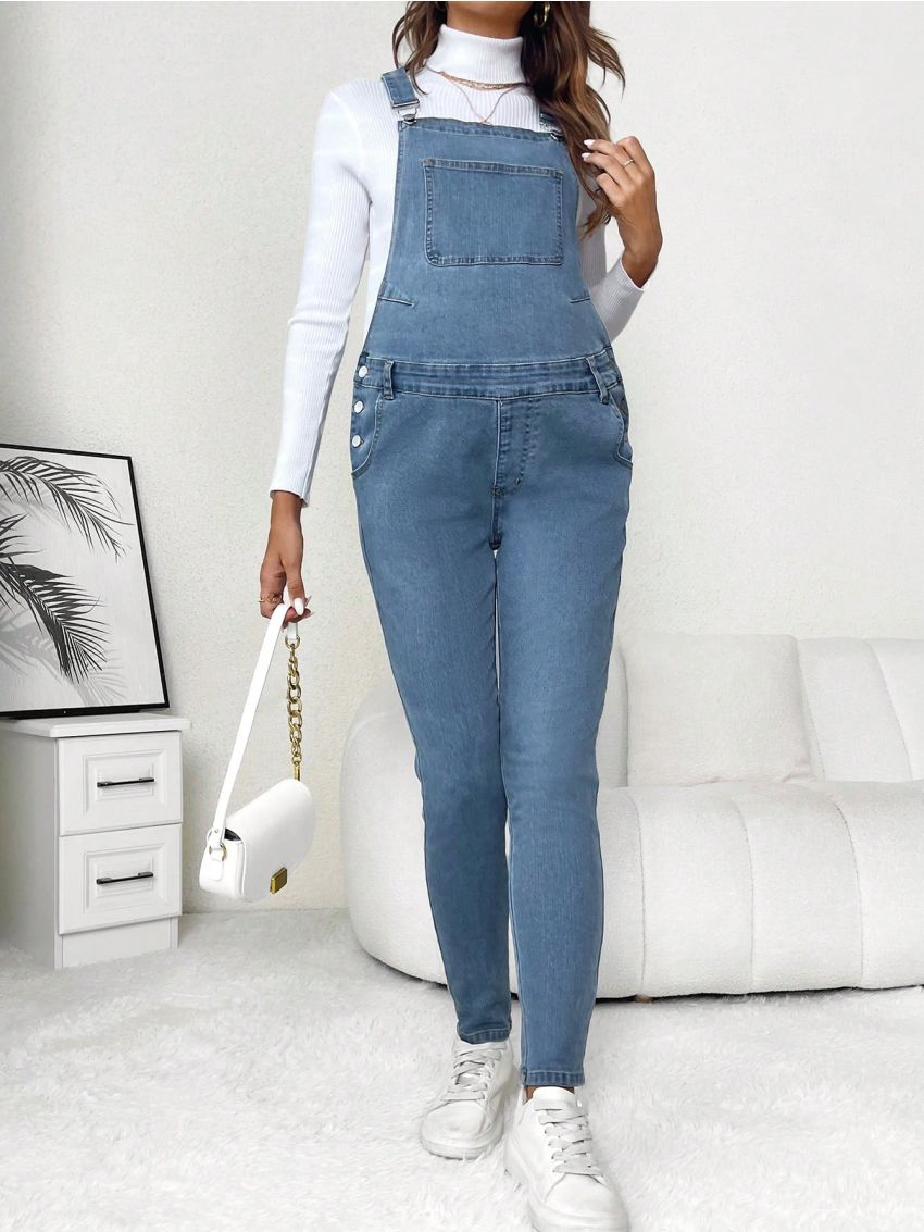 SHEIN Maternity Patched Pocket Denim Overalls Without Tee