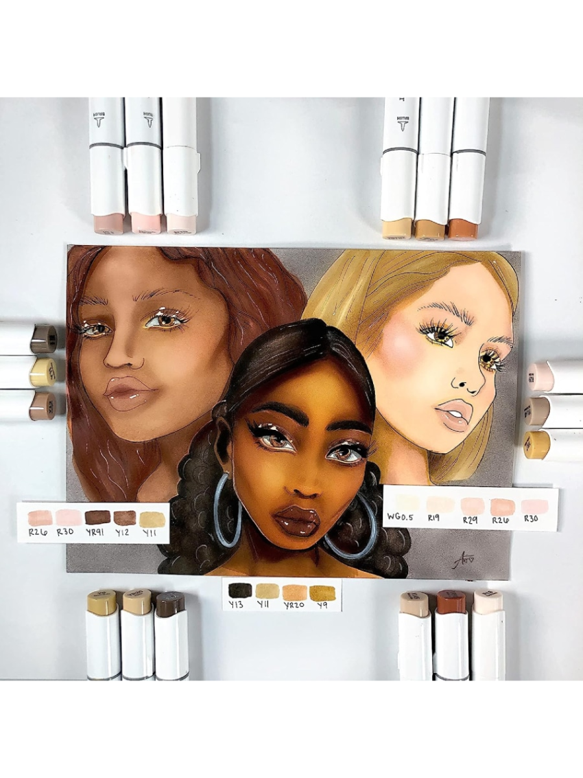 Ohuhu Alcohol-based Markers Skin Tone Brush Tip -Skin Color Art Marker Set for Artist Adults Coloring Illustration -36 Portrait Colors - Brush & Chisel Dual Tips- Honolulu of Ohuhu Markers