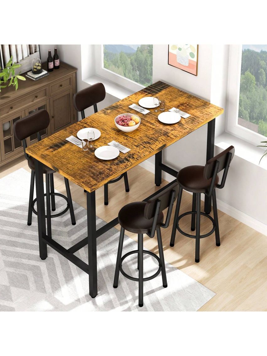 5 Piece Dining Table Set, Modern Counter Height Dining Table With 4 Chairs, Wooden Table with 4 PU Upholstered Chairs, Home Kitchen Table and Chairs Set Perfect for Kitchen, Breakfast Nook, Small Spaces