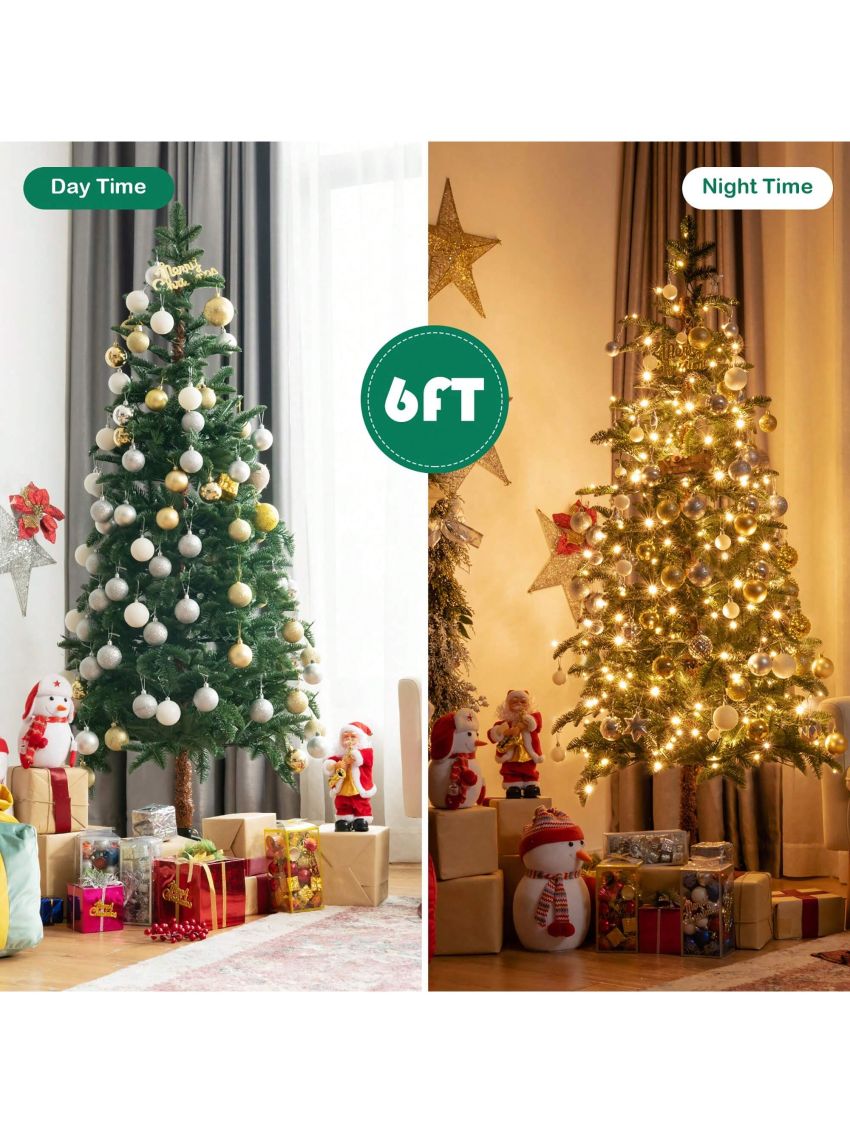 Costway 6ft Pre-Lit Artificial Hinged Pencil Christmas Tree w/250 Lights and Metal Stand