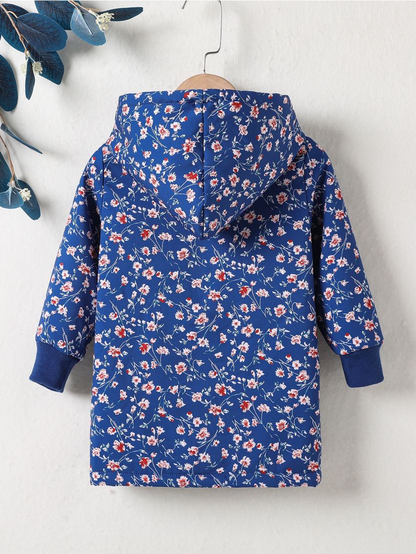 Toddler Girls Floral Print Teddy Lined Hooded Coat