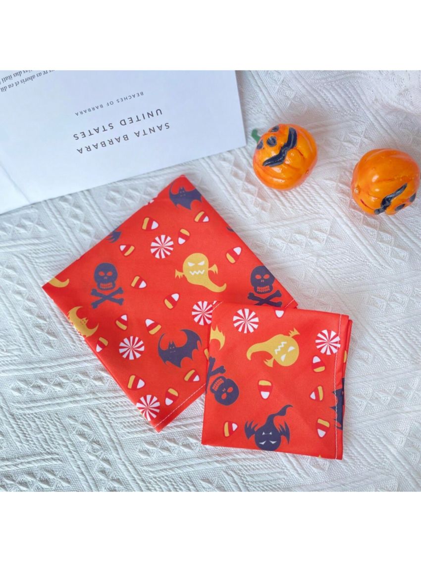 Halloween Pumpkin Bat Pattern Pet Bandana Triangle Bibs For Dogs And Cats