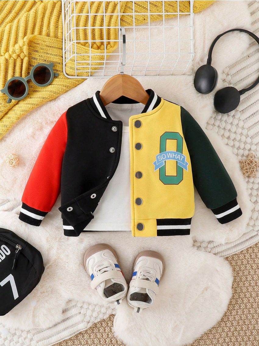 Baby Girl Letter Graphic Colorblock Varsity Jacket