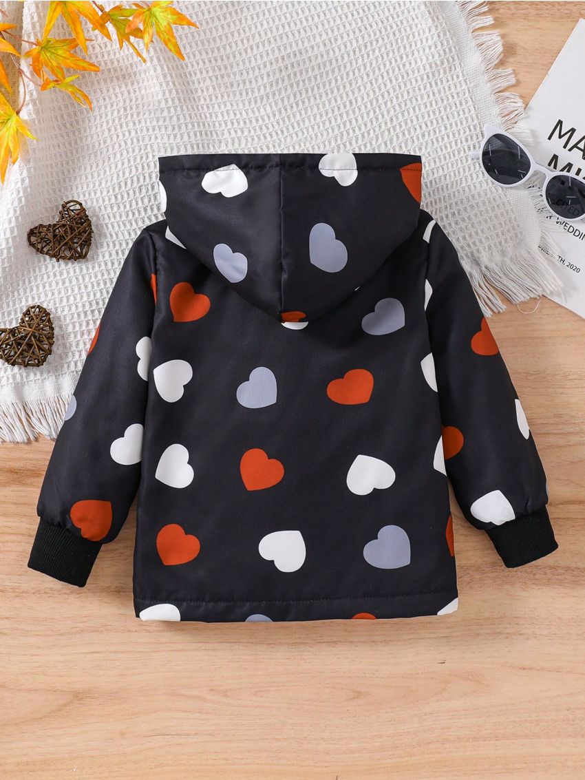 SHEIN Kids EVRYDAY Little Girls' Heart Print Hooded Jacket