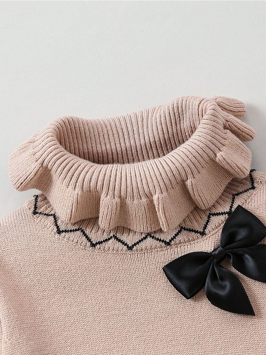 Baby Girls' Collar With Bow Decorated Sweater