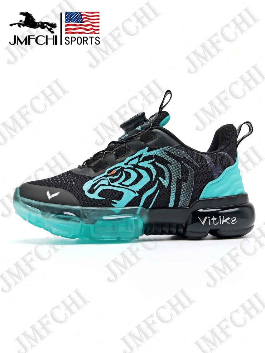 JMFCHI Kids Black and Blue Running Shoes Lightweight Breathable Boys and Girls Athletic Shoes Buckle