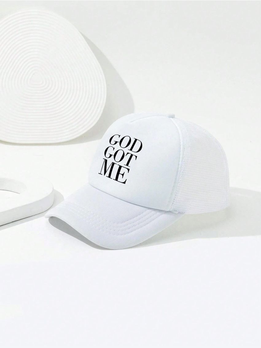 1pc Men's Outdoor Fashionable Breathable Adjustable Baseball Mesh Cap Trucker Hat With Letter Print