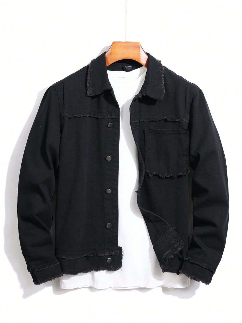 Men's Solid Color Button-front Denim Jacket
