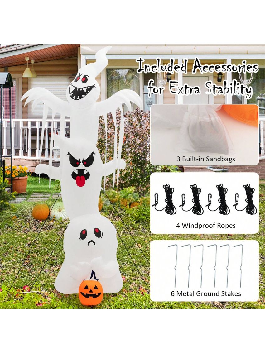 Gymax 10 FT Halloween Inflatable Stacked Ghost Holiday Decor w/ Colorful Flashing Lights