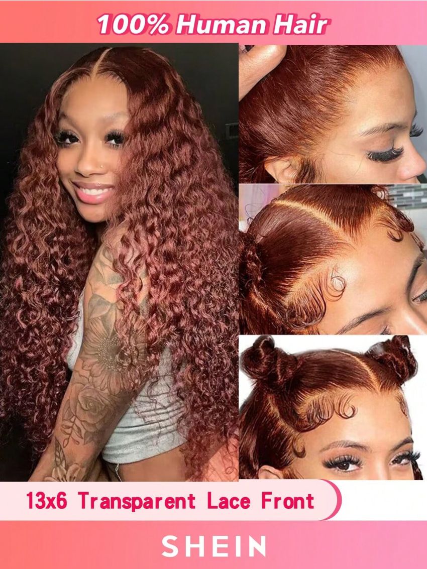 Transparent Lace Deep Wave 13*6 Lace Frontal Wigs 150% Density 18-30 Inch Reddish Brown Color Pre Plucked Natural Hairline Human Hair For Wome