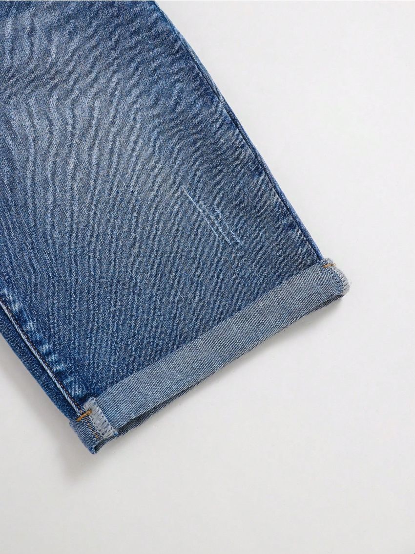 SHEIN Teen Boys' Casual Mid-waist Slim Fit Denim Shorts