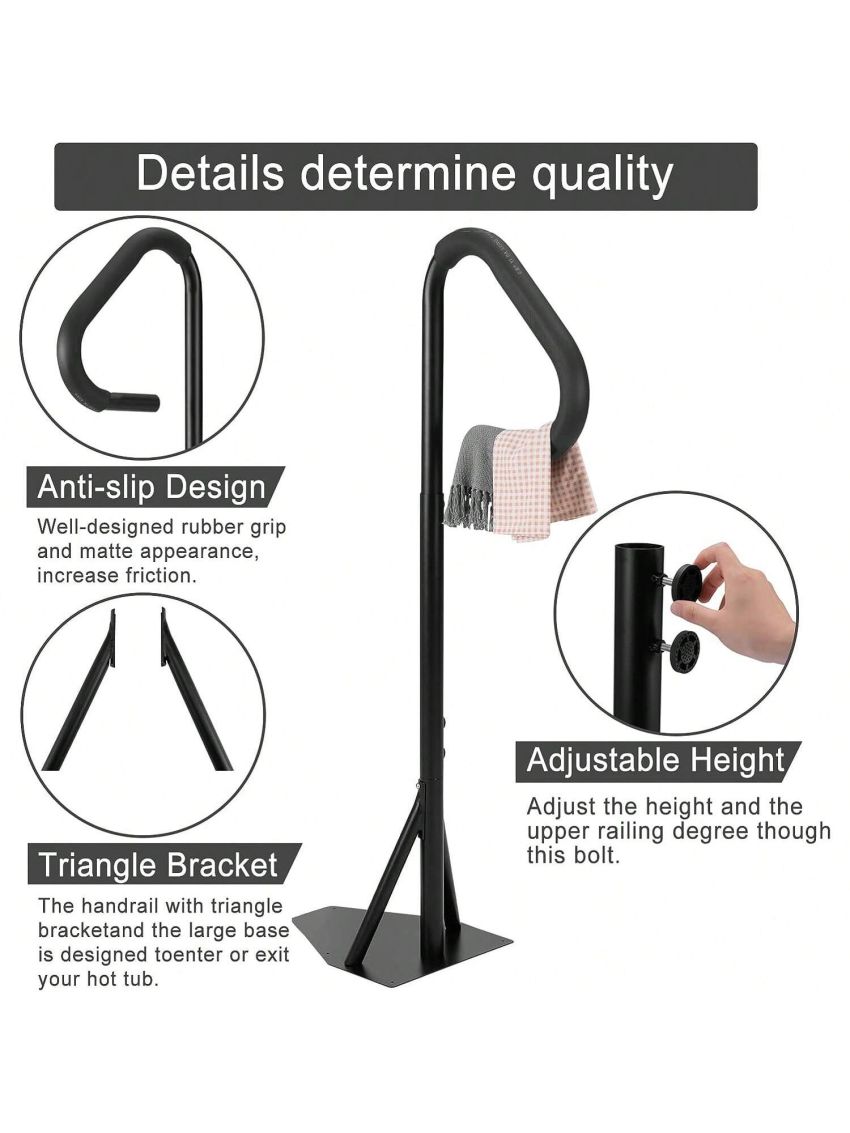 Spa Hot Tub Hand Rail - Adjustable Height 63'' Slide- Under Base Spa Steps Hot Tub Hand Rail
