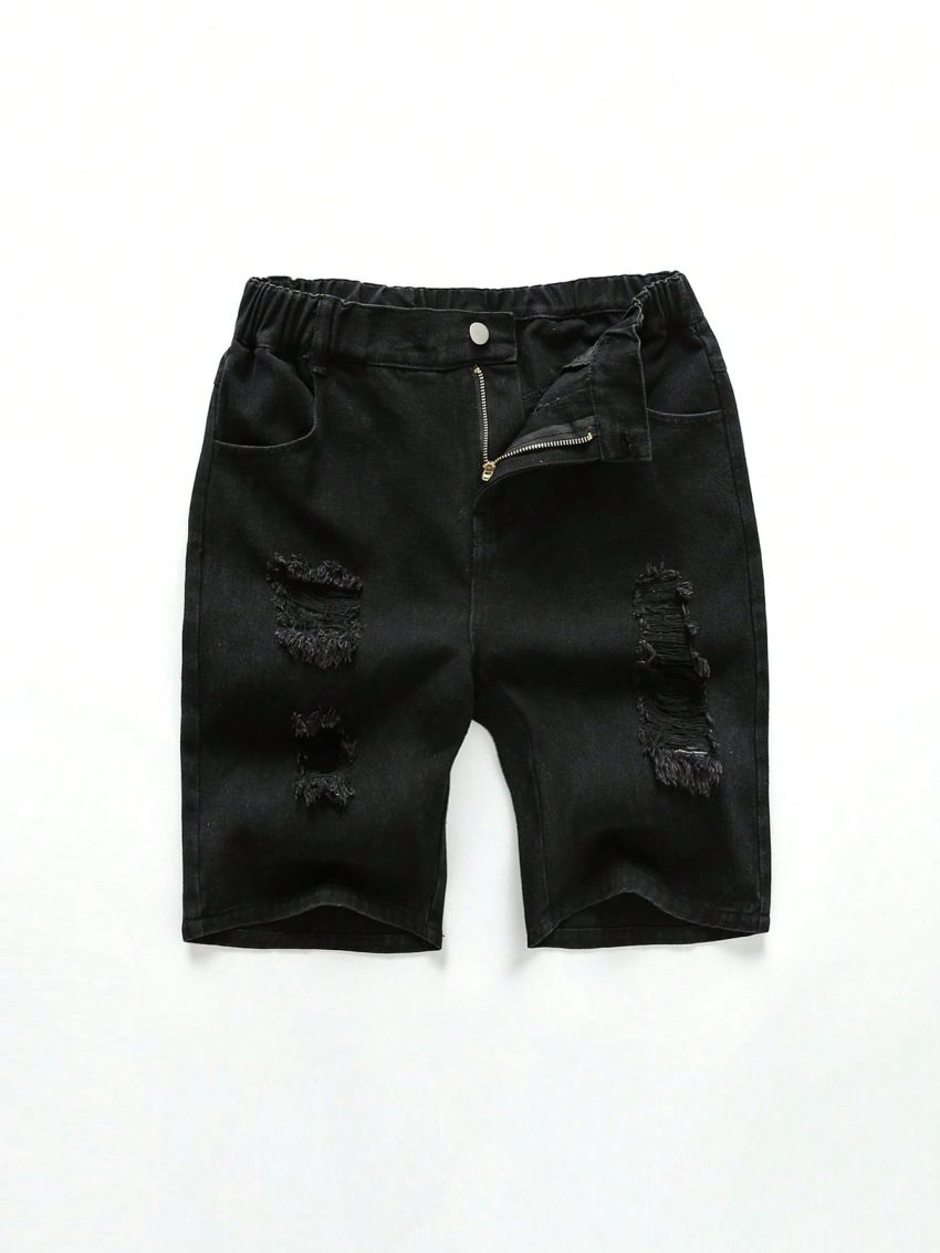 Teen Boys' Casual Comfortable Distressed Denim Shorts For Streetwear
