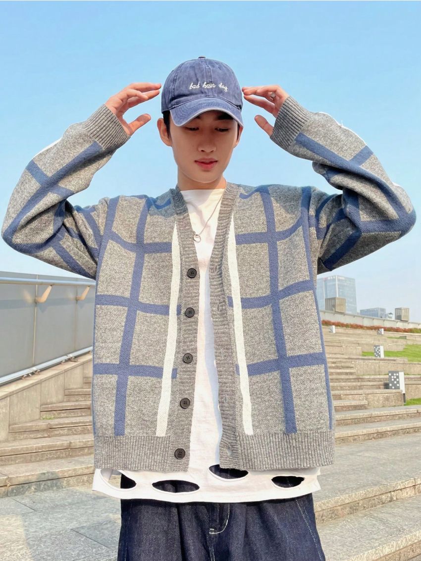 Men's Plaid Button-front Cardigan