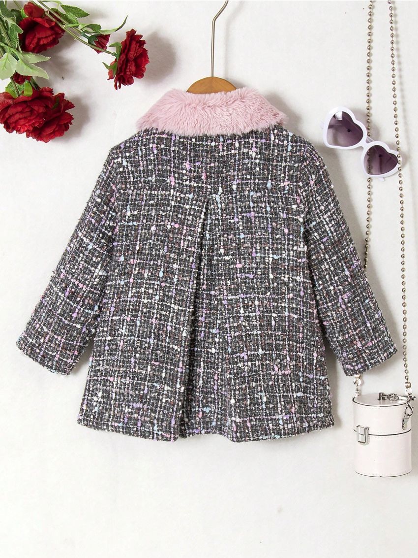 SHEIN Kids QTFun Young Girl Borg Collar Fold Pleated Overcoat