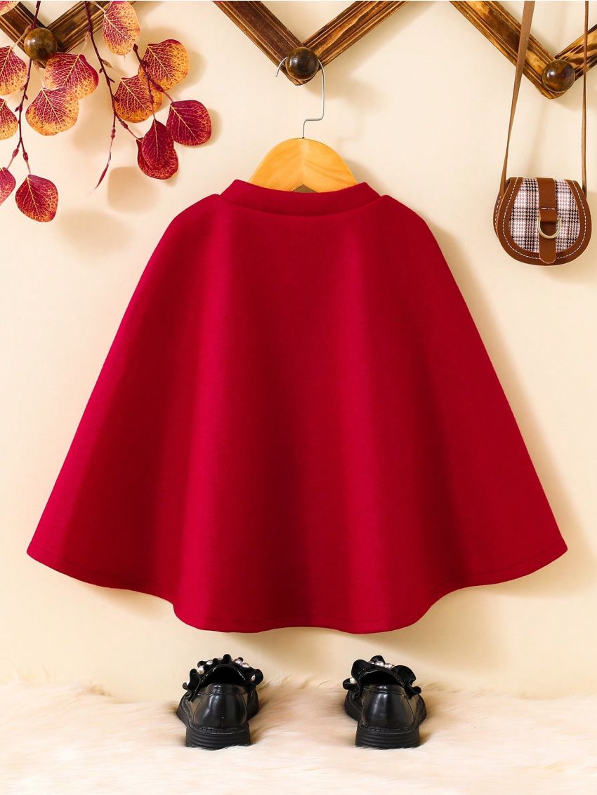 Young Girl Contrast Trim Cloak Sleeve Double Breasted Cape Overcoat