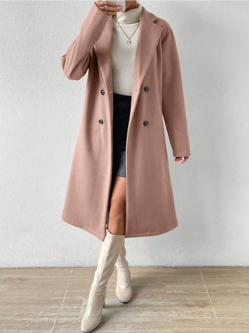 SHEIN Essnce Women's Double Breasted Notched Collar Woolen Coat