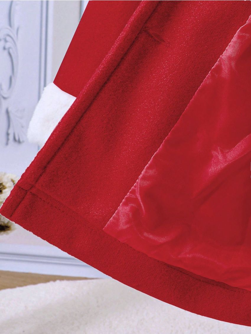 Girls' Woolen Turn-down Collar Coat With Matching Hat