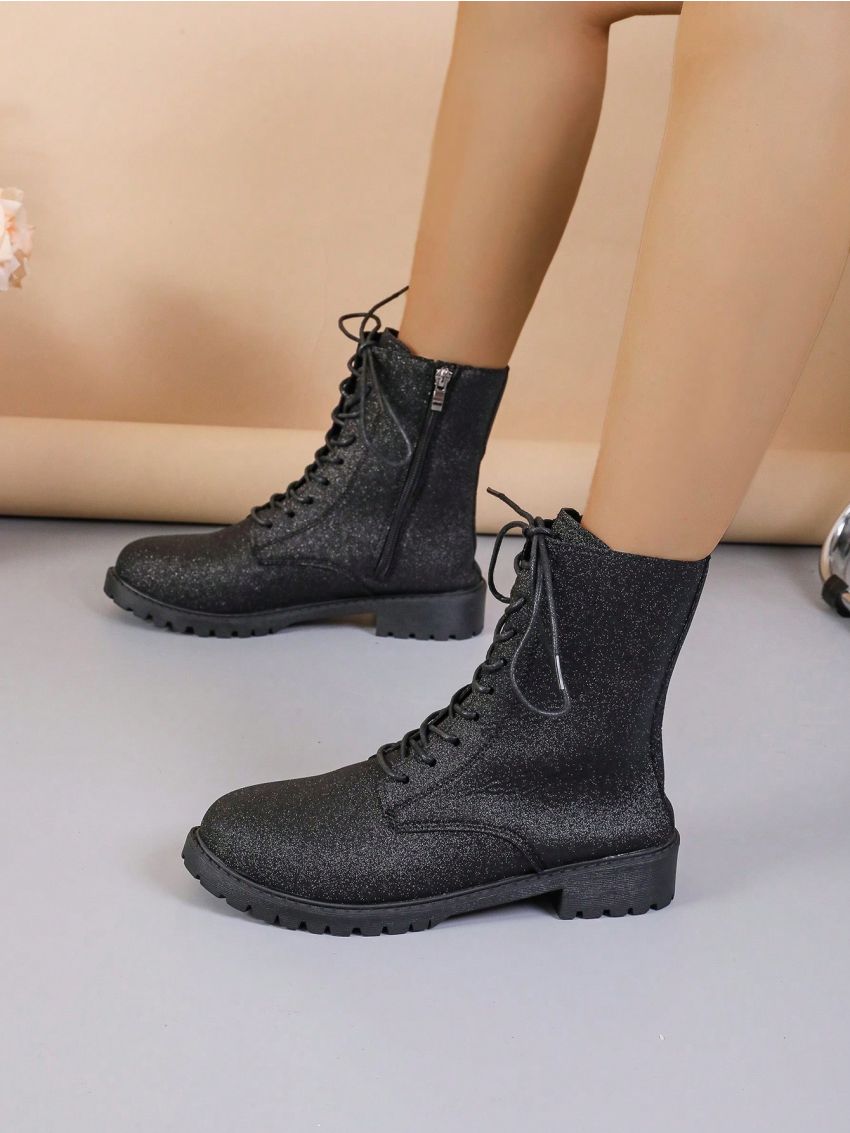 Women's Glittery Black Gallette Style Fashion Boots