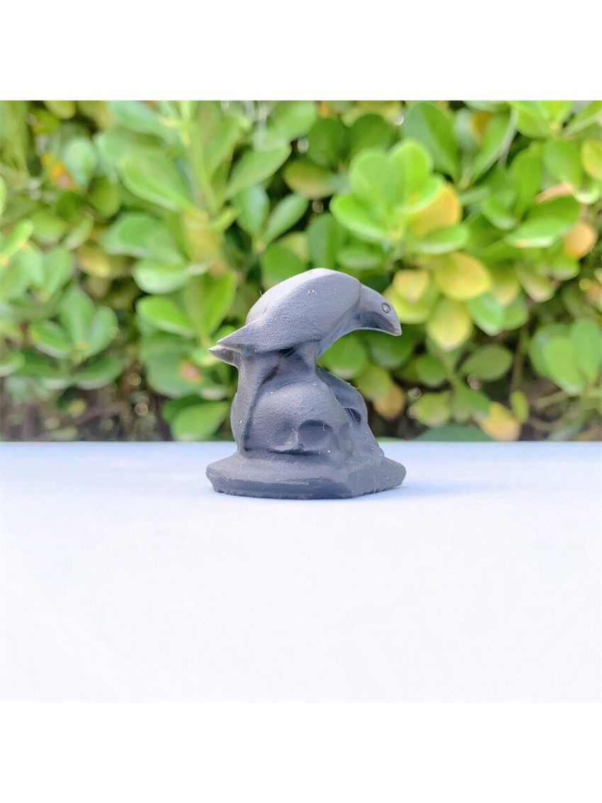 1pc Natural Obsidian Carved Raven Skull Ornament For Halloween Decoration(random Pattern)