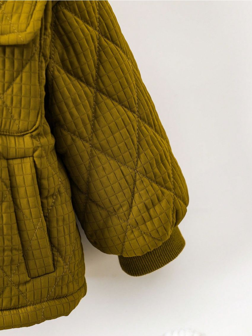 Little Boys' Diamond Pattern Pocket Zipper Hooded Padded Coat