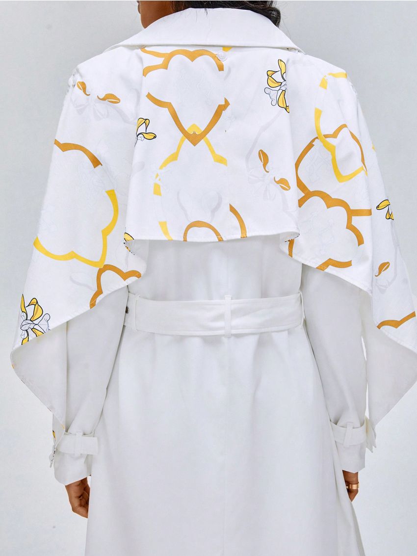 Growing Lapel Collar Lace Up Sleeve Belted Trench Coat