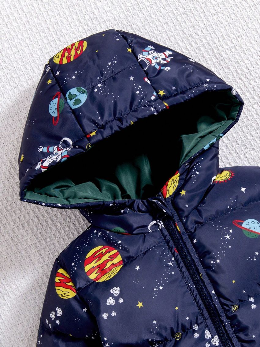 Toddler Boys' Space Print Hooded Down Jacket With Zipper