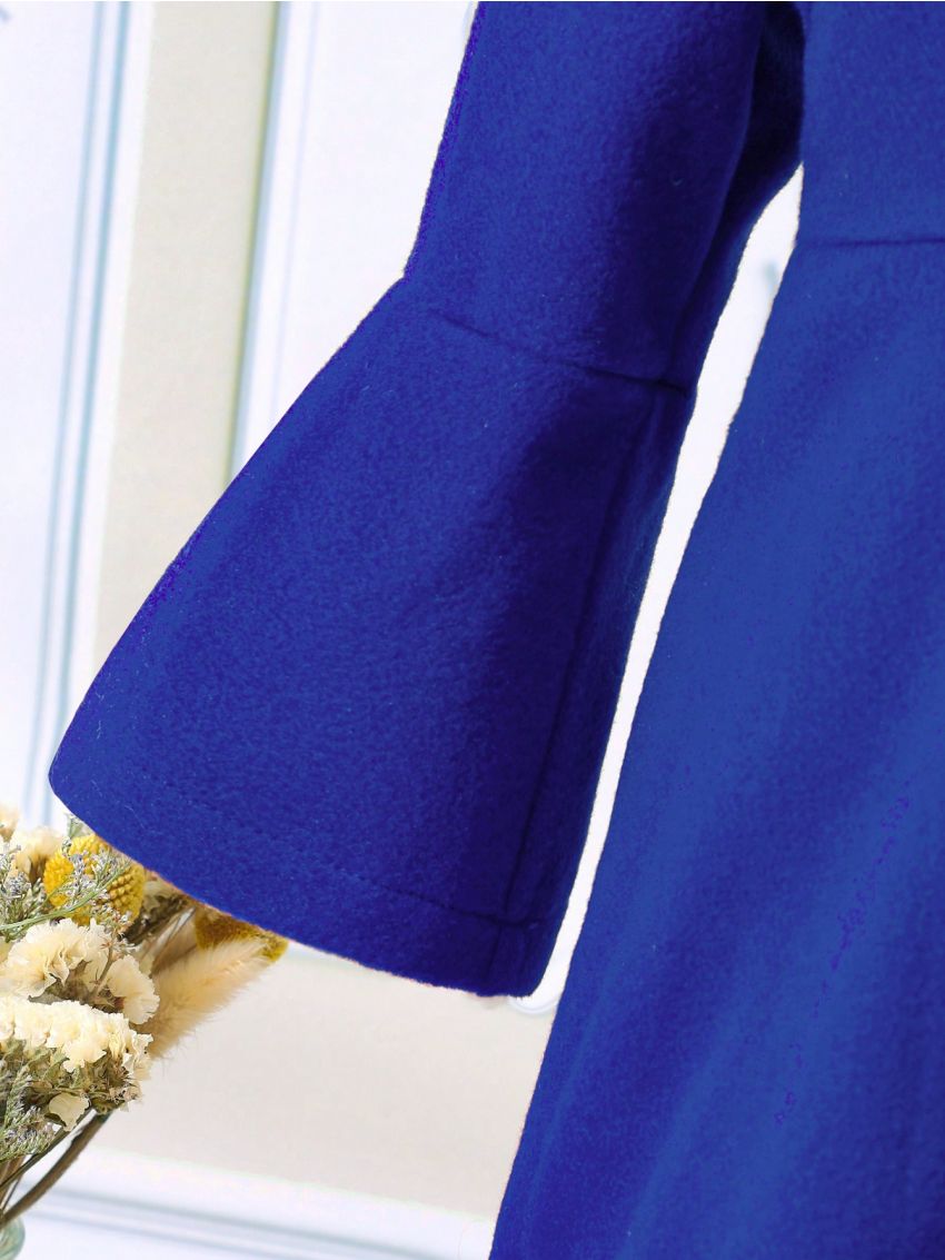 Young Girl Borg Collar Flounce Sleeve Overcoat With Hat