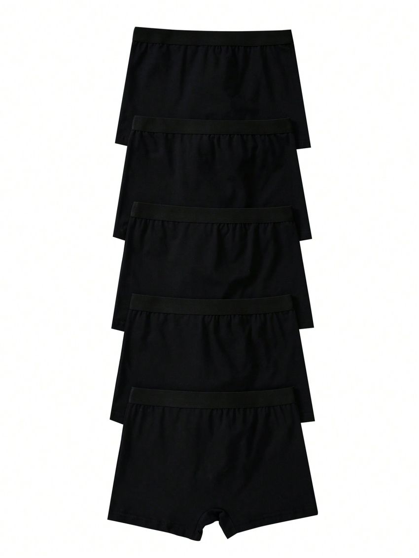 Boys' Comfy Stretchable Black 5pcs Bear Pattern Boxer Brief Set