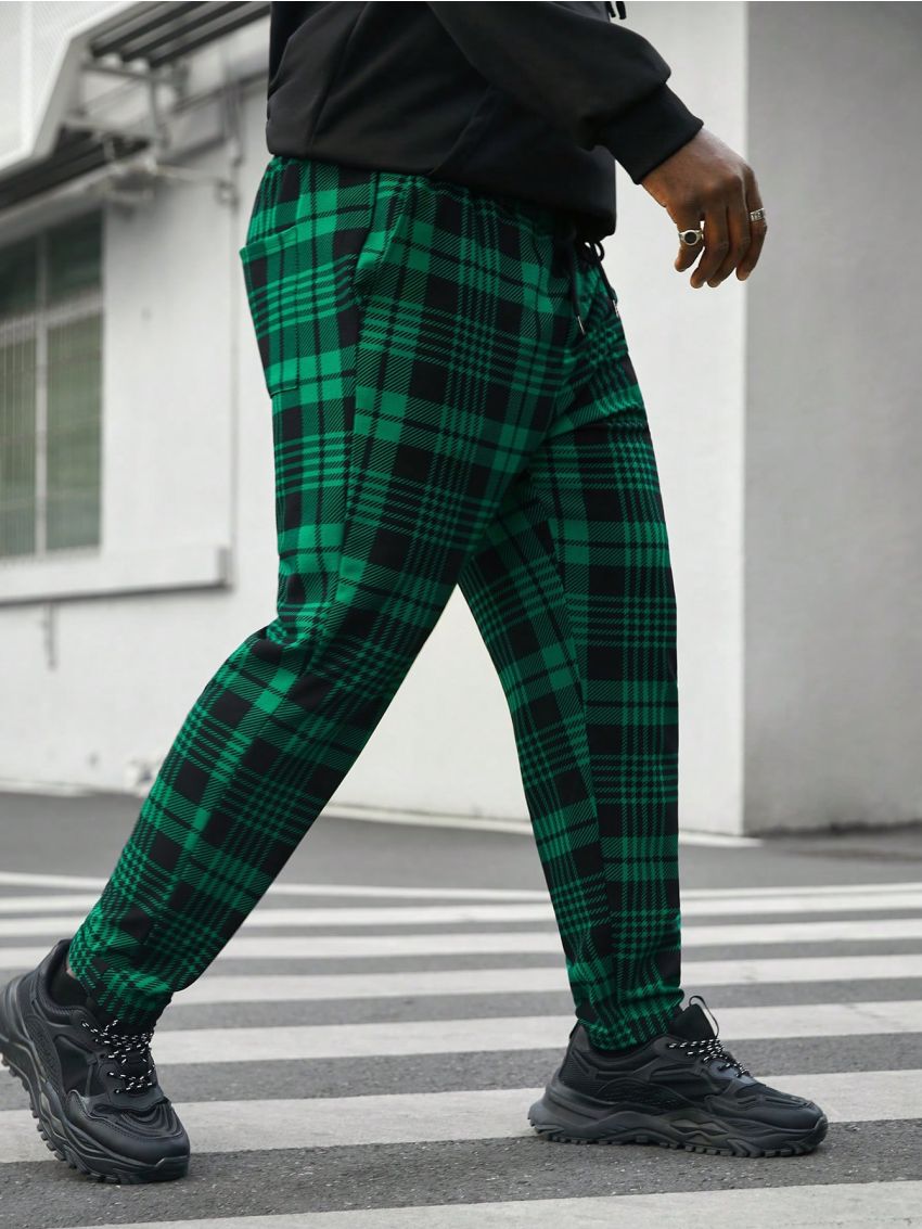 Manfinity Homme Men'S Plus Size Plaid Pattern Casual Long Pants