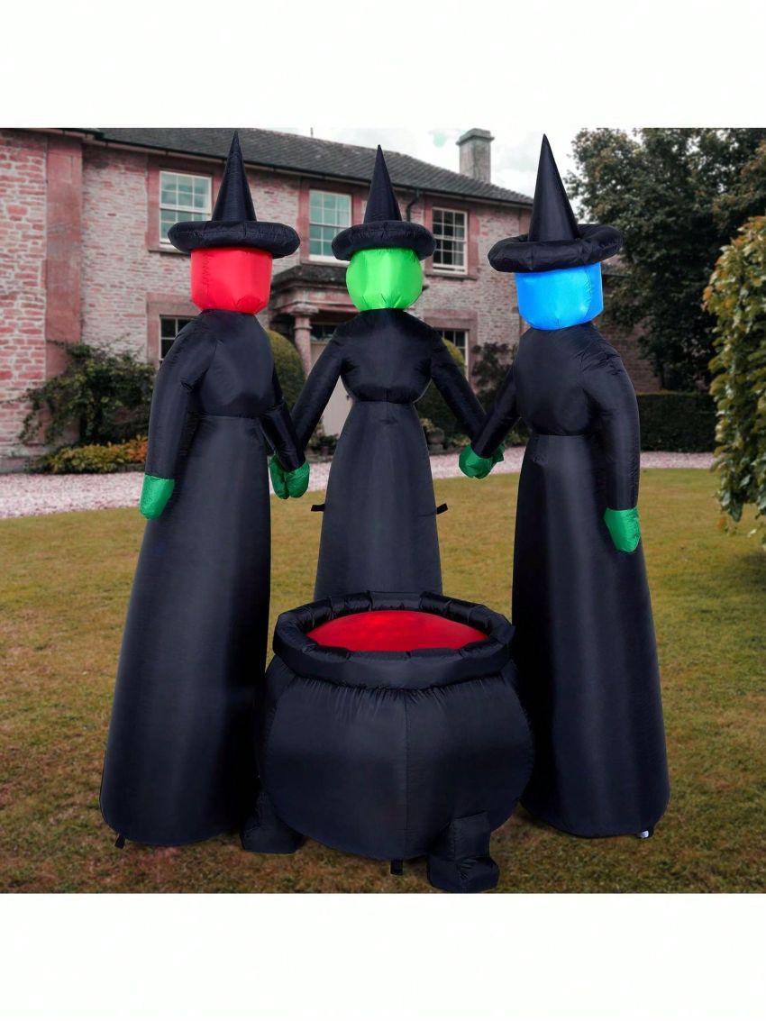 6 FT Tall Halloween Inflatable Three Witches Around Cauldron with Flame Light Inflatable Yard Decoration Blow Up Inflatables with Build-in LEDs for Halloween Party Indoor, Outdoor Decorations