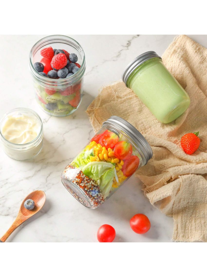 16oz - 8pcs Mason Jars with Lids and Seal Bands Glass Canning DIY Jars for Pickling, Jam, Jelly, Honey, Salad, Desert, Shower Wedding Favors