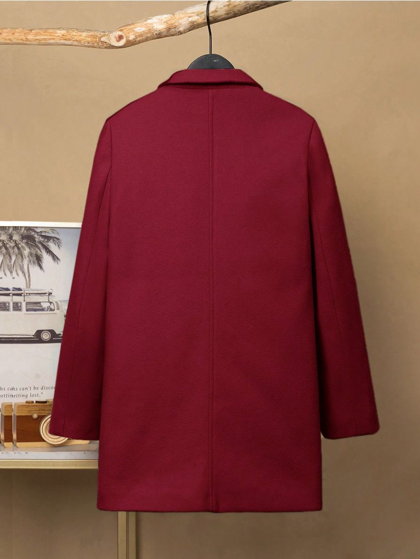 SHEIN Kids EVRYDAY Boys' Mid-length Solid Color Thick Woolen Coat, Loose And Comfortable Fit