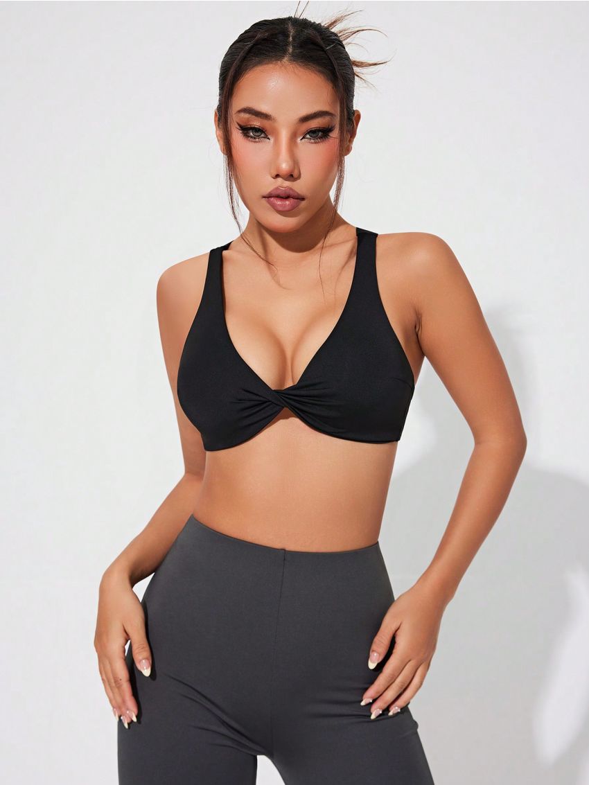 Women's Solid Color Twist Knot Sports Bra