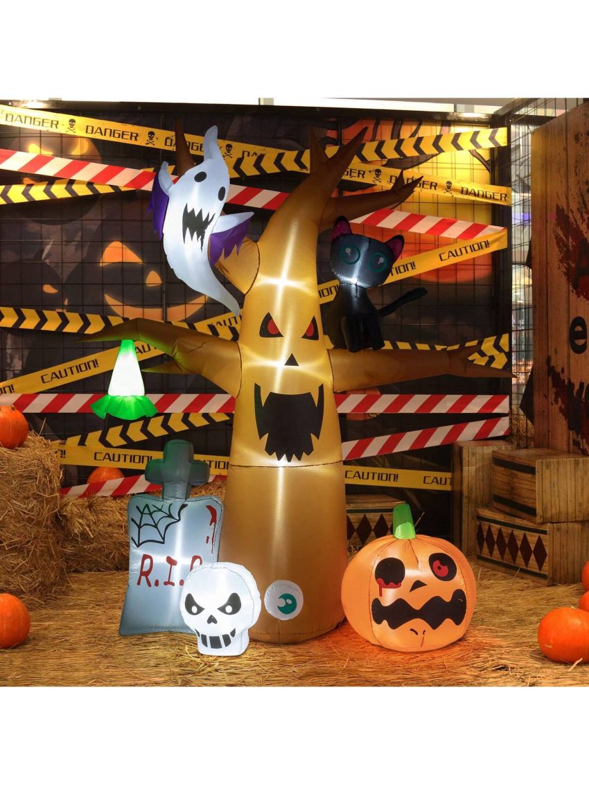 8ft Garden 9pcs LED String Lights With Tombstone Pumpkin Ghost Tree Inflatable Halloween Decoration