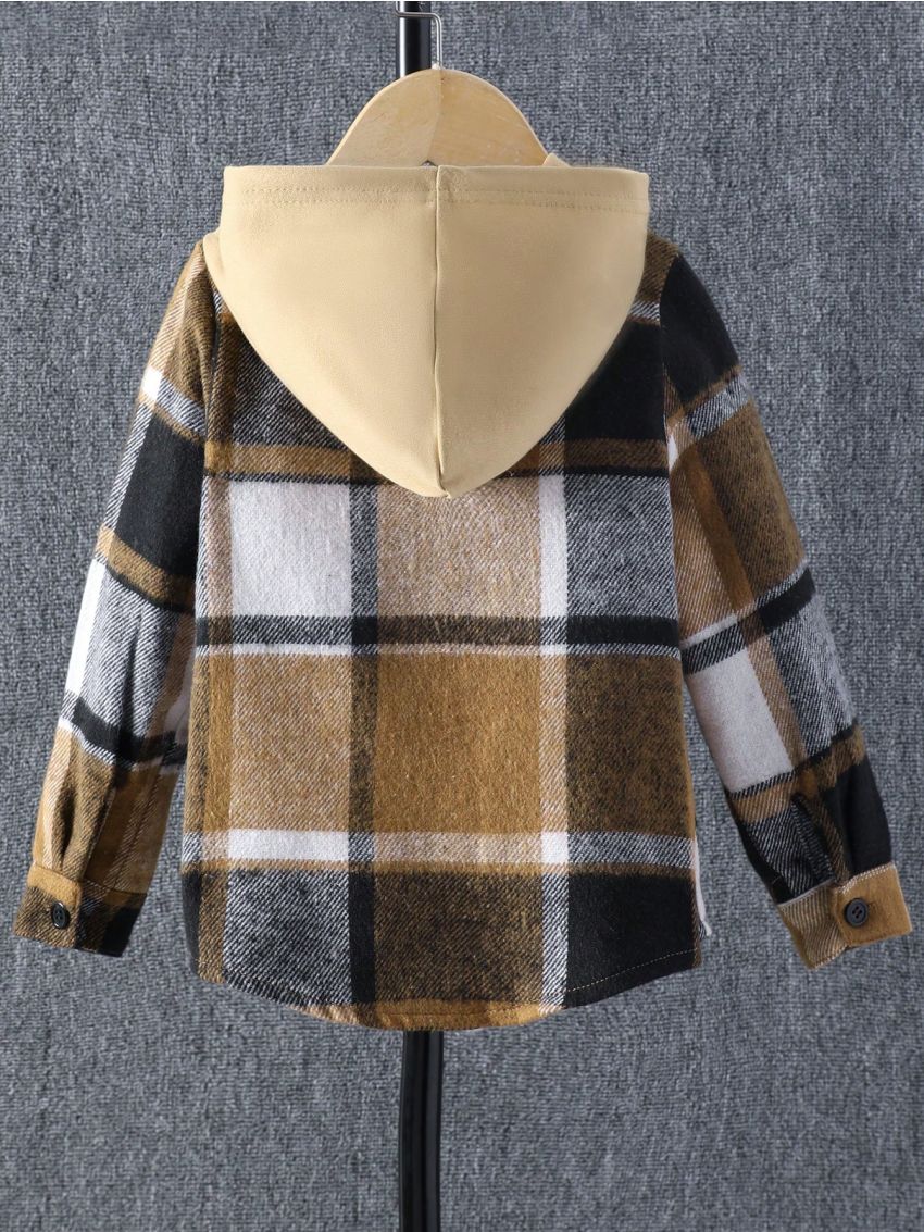 SHEIN Kids EVRYDAY Toddler Boys' Casual Grid Hooded Jacket