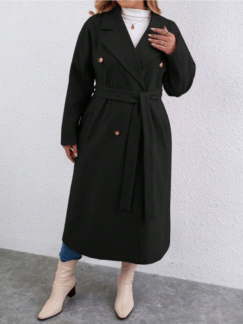 SHEIN Essnce Plus Lapel Neck Double Breasted Overcoat