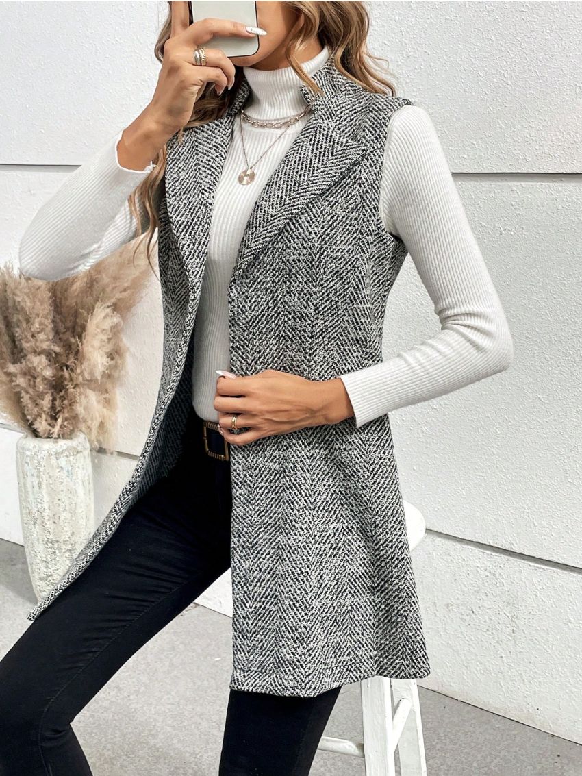 SHEIN Essnce Women's Gray Striped Sleeveless Woolen Vest